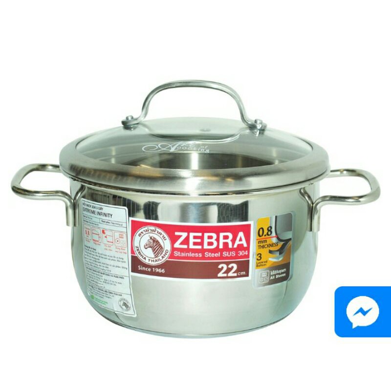 Nồi inox 304 3 đáy nắp kiếng zebra 4,5L 22 cm