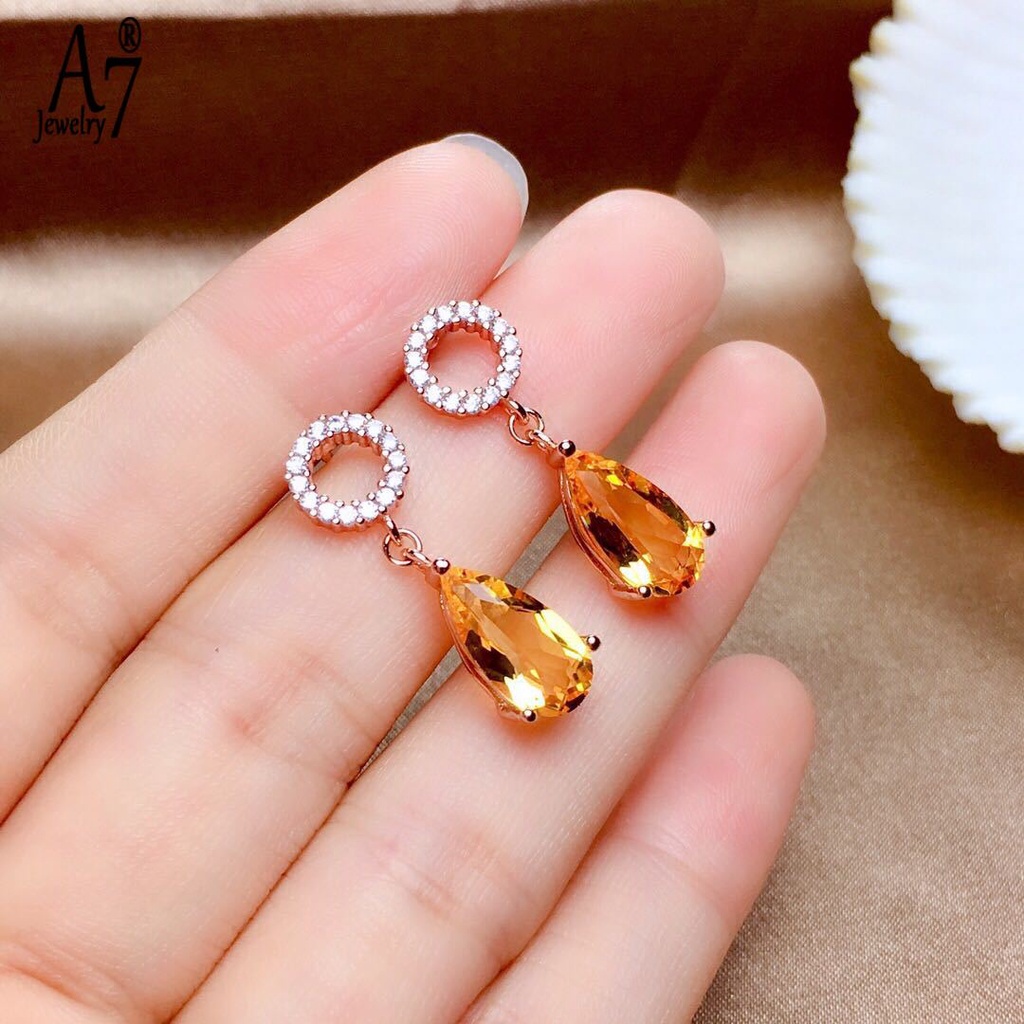 Bông tai mạ bạc 925 đính đá Topaz xanh dương phong cách