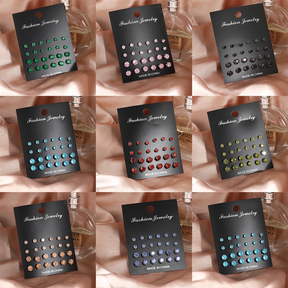Set 24 Bông Tai Thời Trang Nữ Tính Đính Đá Nhiều Màu Tuỳ Chọn