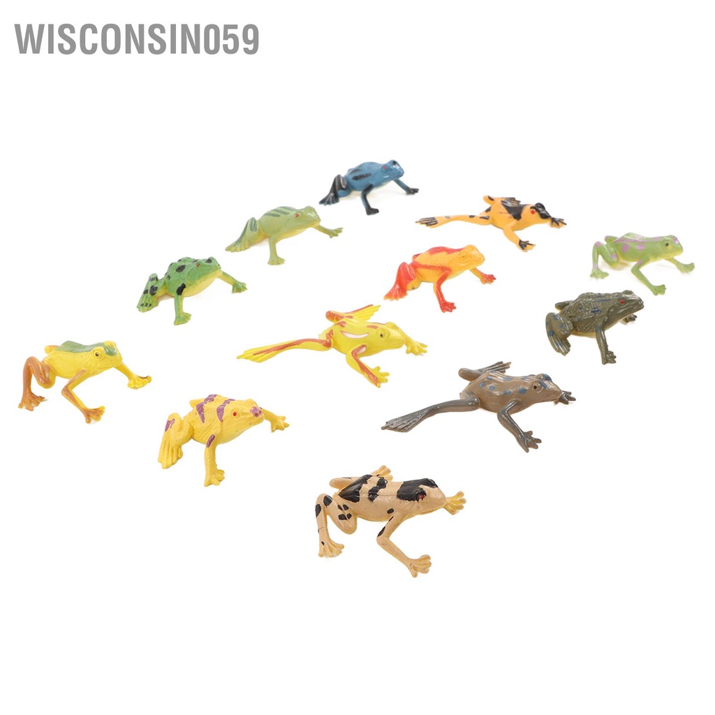 Wisconsin059 12 CÁI PVC Ếch Mô hình Bộ trang trí đồ chơi dạy học lưỡng cư với cỏ giả và đá