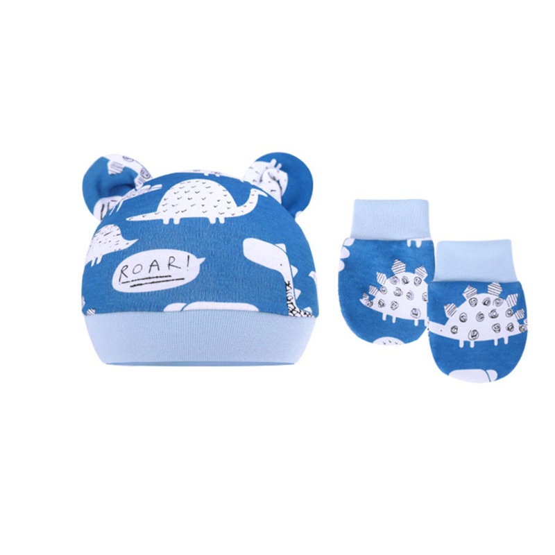 Bộ Mũ Beanie Và Găng Tay Bằng Vải Cotton Thoáng Khí Thoải Mái Kèm Tai Gấu Dành Cho Bé 0-3 - 6 Tháng Tuổi