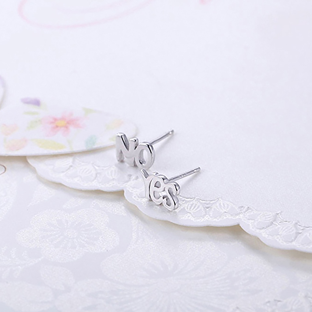 Đôi khuyên tai chữ YES NO mạ bạc thời trang cho nữ