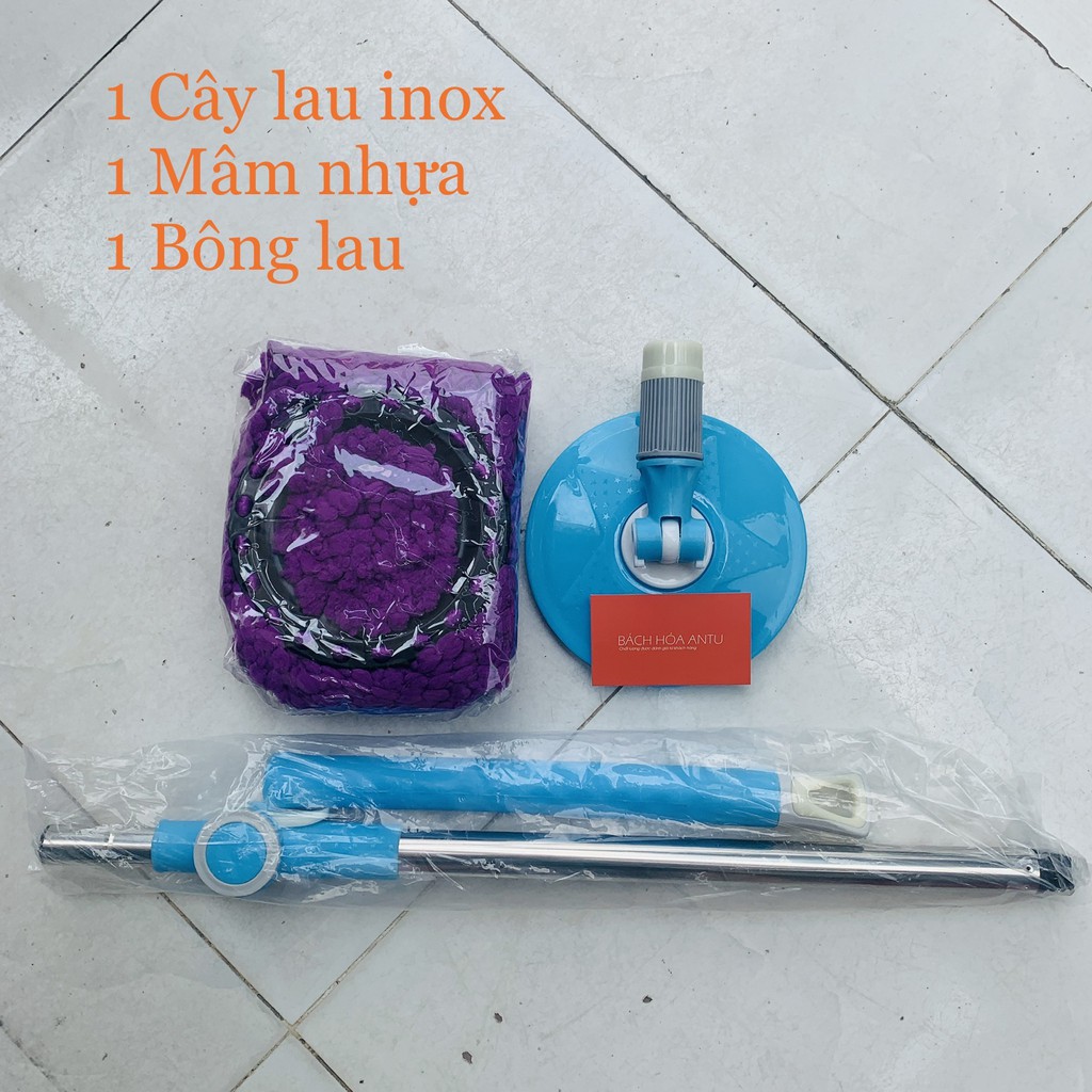 Cây lau nhà inox 360 độ + Kèm bông lau nhà (Màu ngẫu nhiên) Cao cấp