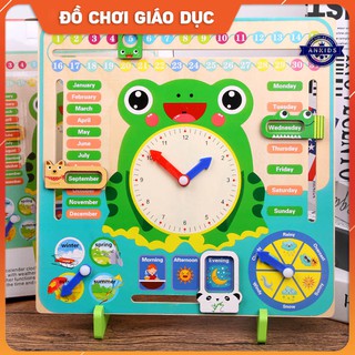 đồng hồ lịch đa năng hình ếch bằng gỗ - đồ chơi gỗ