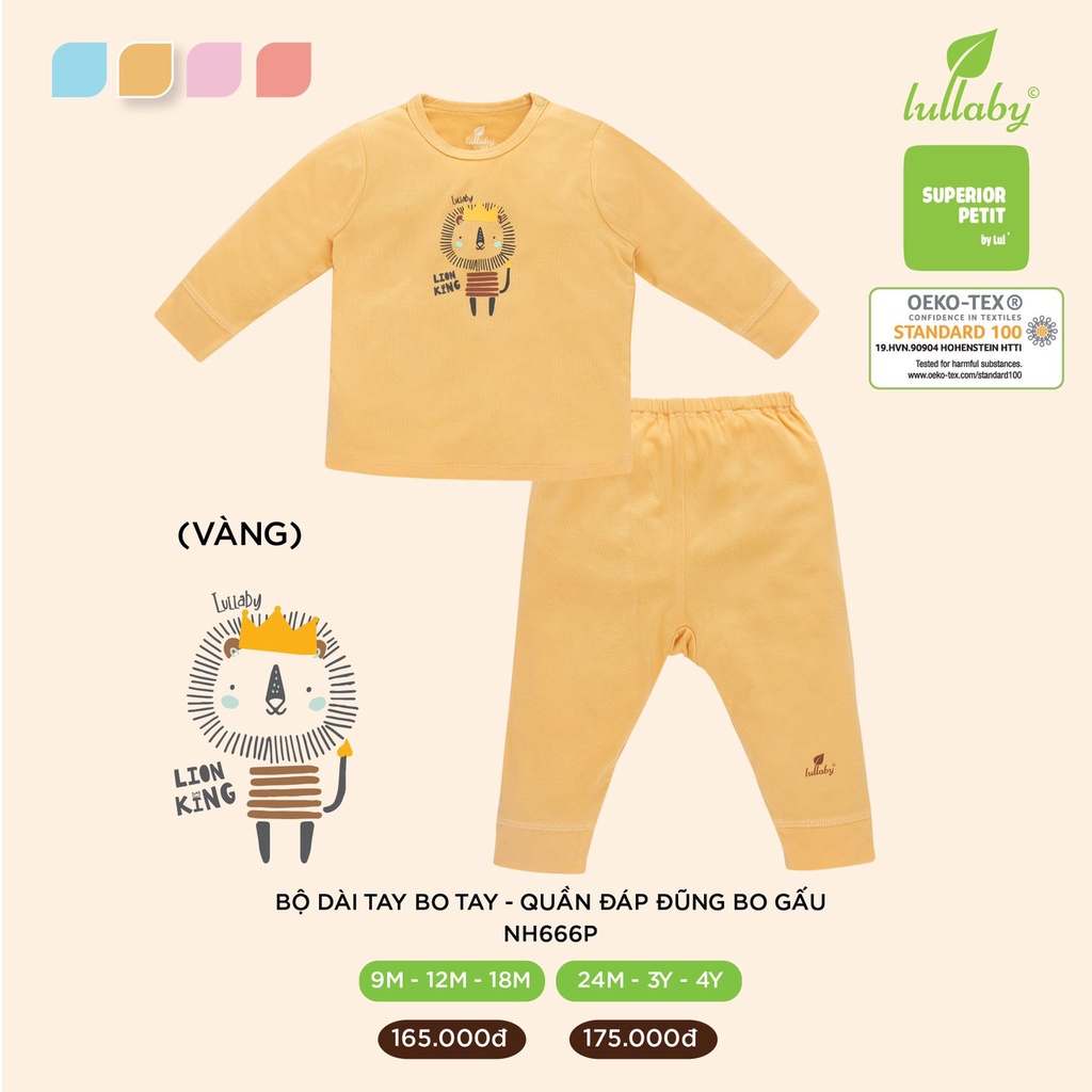 Bộ Lullaby Premium petit dài cài vai quần họa tiết trơn cao cấp mềm mịn thoáng mát thấm hút tốt bé trai bé gái NH666P