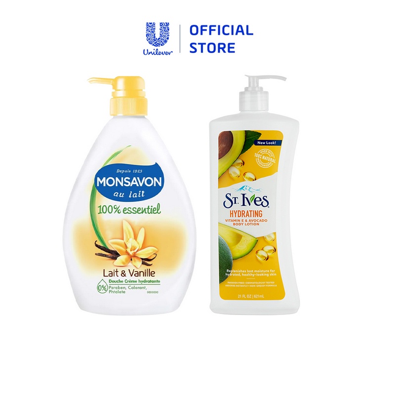 [Mã COSUI5 giảm 8% đơn 150K] Combo Sữa tắm Monsavon 1000ml &amp; Sữa dưỡng thể E và bơ 621ml