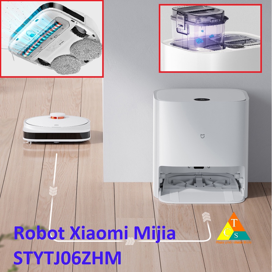 Robot hút bụi lau nhà Xiaomi Mijia STYTJ06ZHM - 3000PA, tự động giặt giẻ, tự sấy khô, và khử khuẩn, 2 ngăn chứa nước