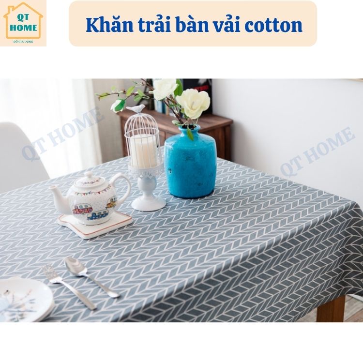 Khăn Trải Bàn Vải Cotton Màu Ghi Họa Tiết Mũi Tên Nhiều Kích Thước