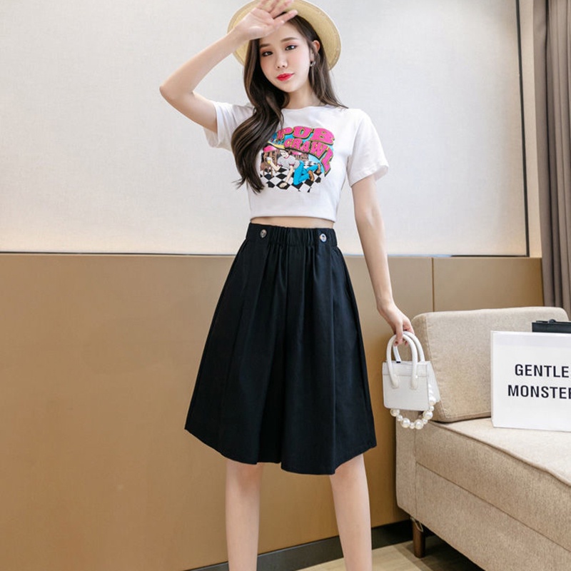 Quần lửng IELGY lưng cao ống rộng phong cách Hàn Quốc trẻ trung thời trang cho nữ