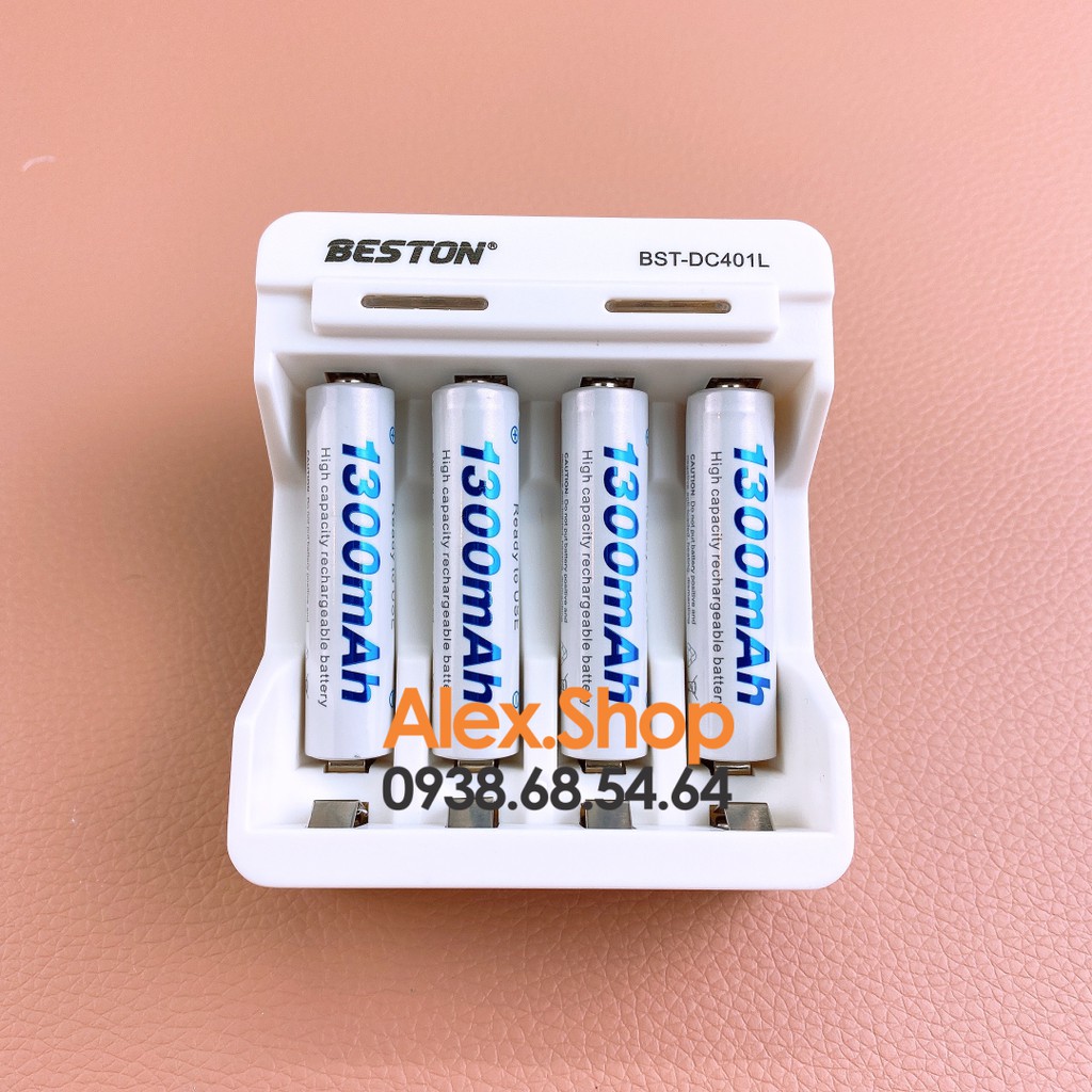 [DC401L] Bộ 4 Pin Sạc BESTON AA/AAA 3300/3000/1200/1300mAh Pin Sạc Hoặc Kèm Sạc 401L Tự Ngắt Có Đèn Chuyển Báo Sạc