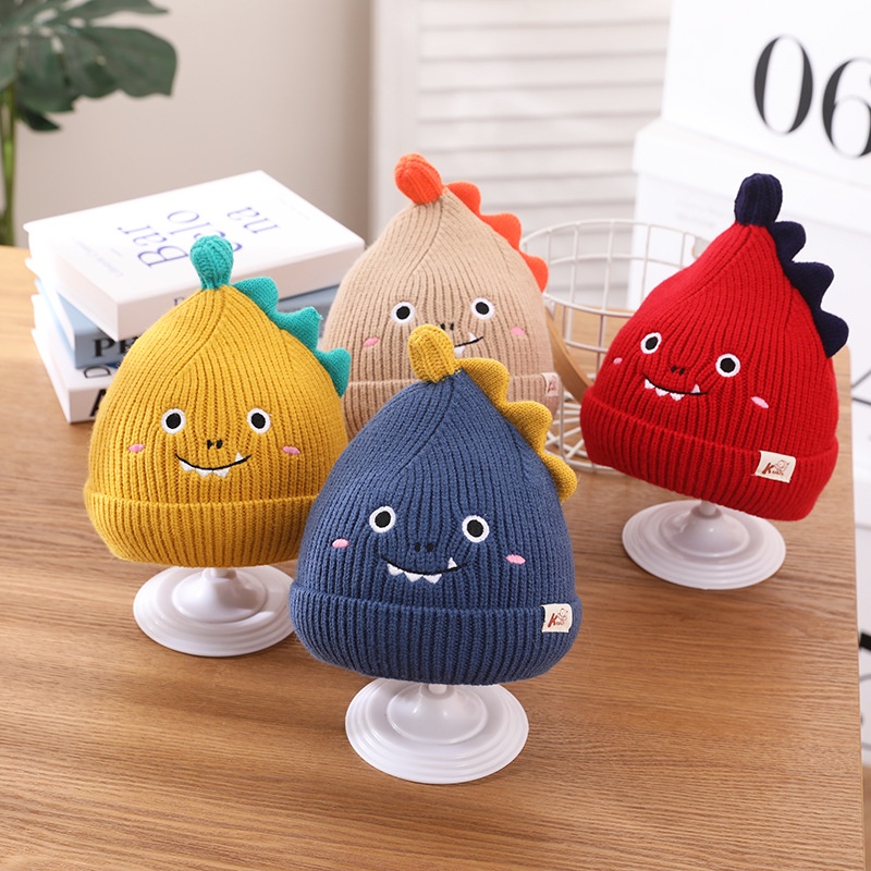 Mũ Len Hình Khủng Long Hoạt Hình Đáng Yêu Cho Bé Trai 1-4 Tuổi