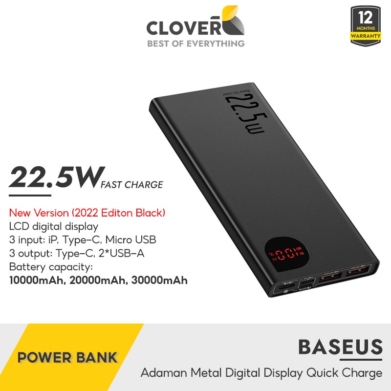 Pin Sạc Dự Phòng Baseus Cloverbm, Vỏ Nhôm Sạc 3 Thiết Bị Cùng Lúc 22.5w, Dung Lượng 10000mah 20000mah.