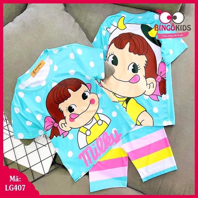 Bộ Đồ Thun Lạnh In 3D 💕LINA KIDS 💕 in 2 mặt trước sau hottrend siêu xinh đẹp cho bé gái size từ 8-19kg