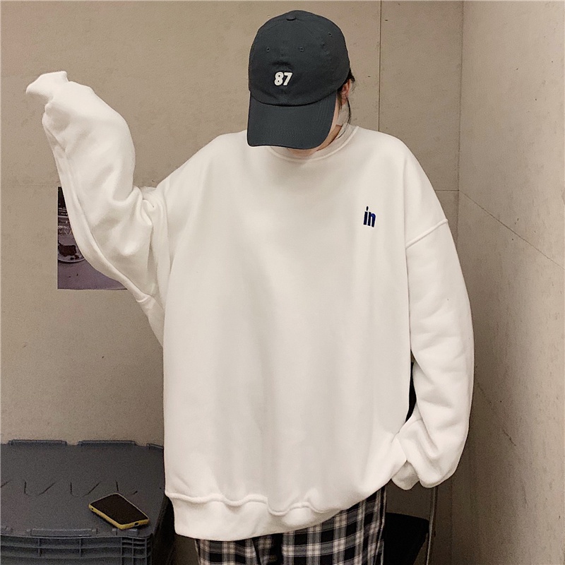 Áo sweatshirt dáng rộng tay dài cổ tròn dễ phối đồ thời trang Hàn Quốc