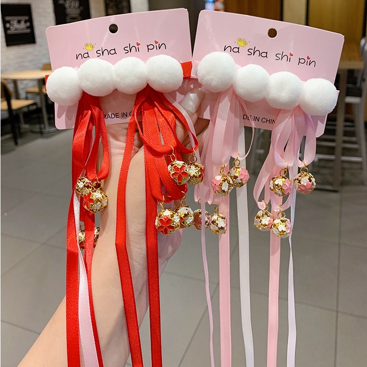 Cặp Kẹp Tóc Đính Nơ Tua Rua Phong Cách Cổ Điển Xinh Xắn