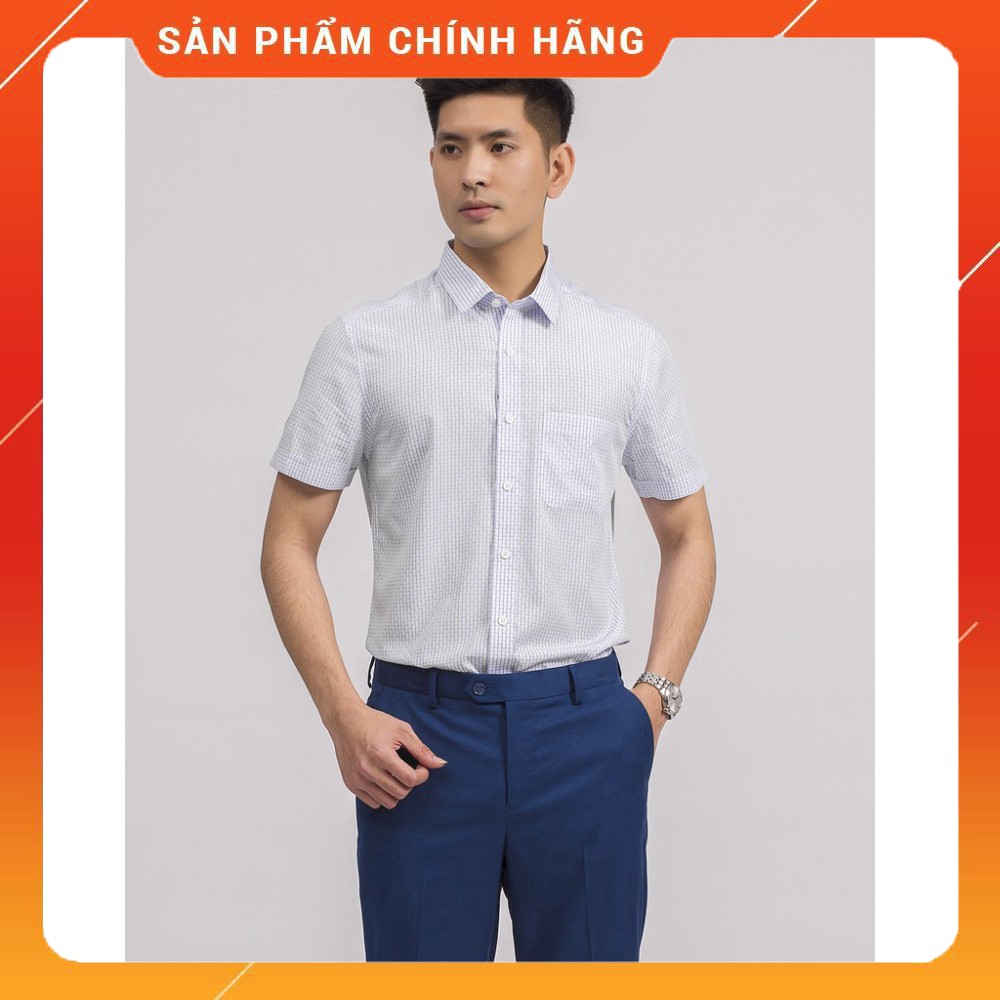 (Aristino chính hãng) Áo Sơ mi nam ngắn tay Aristino ASS055S9 màu Trắng kẻ ô xanh nhạt