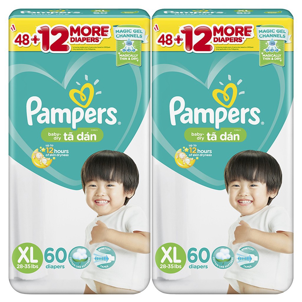 Tã Dán Pampers Philippines Gói Cực Đại đủ size M70, L68, XL60