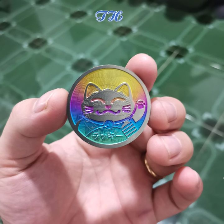 Tem titanium Logo Mèo Thần Tài Đường Kính 6cm, 4m 3cm Hình Tròn Có Sẵn Keo Dán