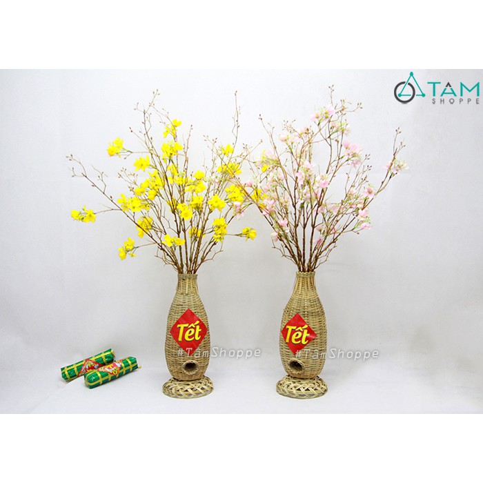 [ĐÃ KĨ - DÀY ĐẸP] Lọ hoa Tết bằng tre handmade Lợp bắt cá C36cm MTL-LHOA-60