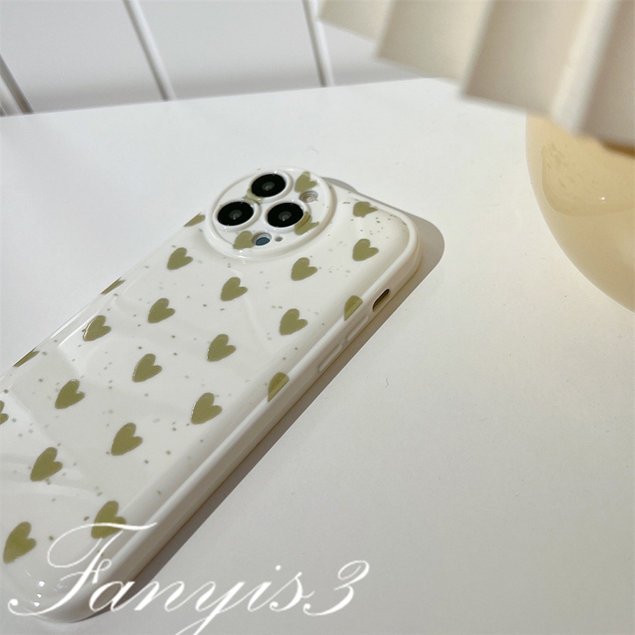 Ốp Điện Thoại Mềm Đệm Khí Hình Trái Tim Màu Xanh Lá Cho iPhone 14 13 12 11 Pro Max X XR Xs Max 8 7 6 6s Plus SE 2020