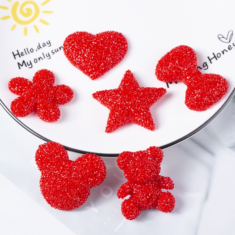 Charm đỏ đính tinh thể dạng diamond hình tim, ngôi sao, gấu cho các bạn trang trí Jibbitz, vỏ ốp điện thoại, slime, DIY