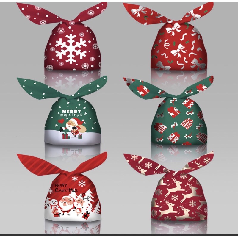 Combo 3 cái túi nilon Giáng Sinh thắt nơ đựng kẹo Noel