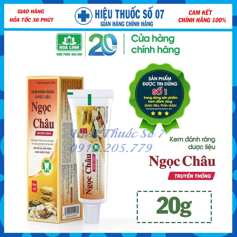 Kem đánh răng dược liệu Ngọc Châu tuýp 125g từ hoa hòe, muối, keo ong, vỏ cau và thảo dược