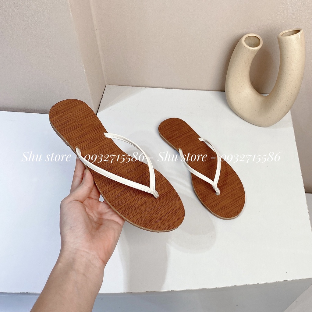 Shu Store | Dép đế bệt dép kẹp ngón mũi tròn đế lót vân gỗ xinh xắn cho nữ