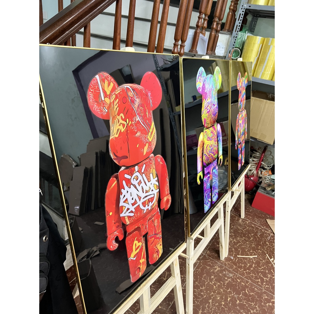 Bộ 3 Tranh Chú Gấu bearbrick/ Kaws Treo Tường Phòng Khách/ Phòng Game/ Quà Tặng Khách Hàng