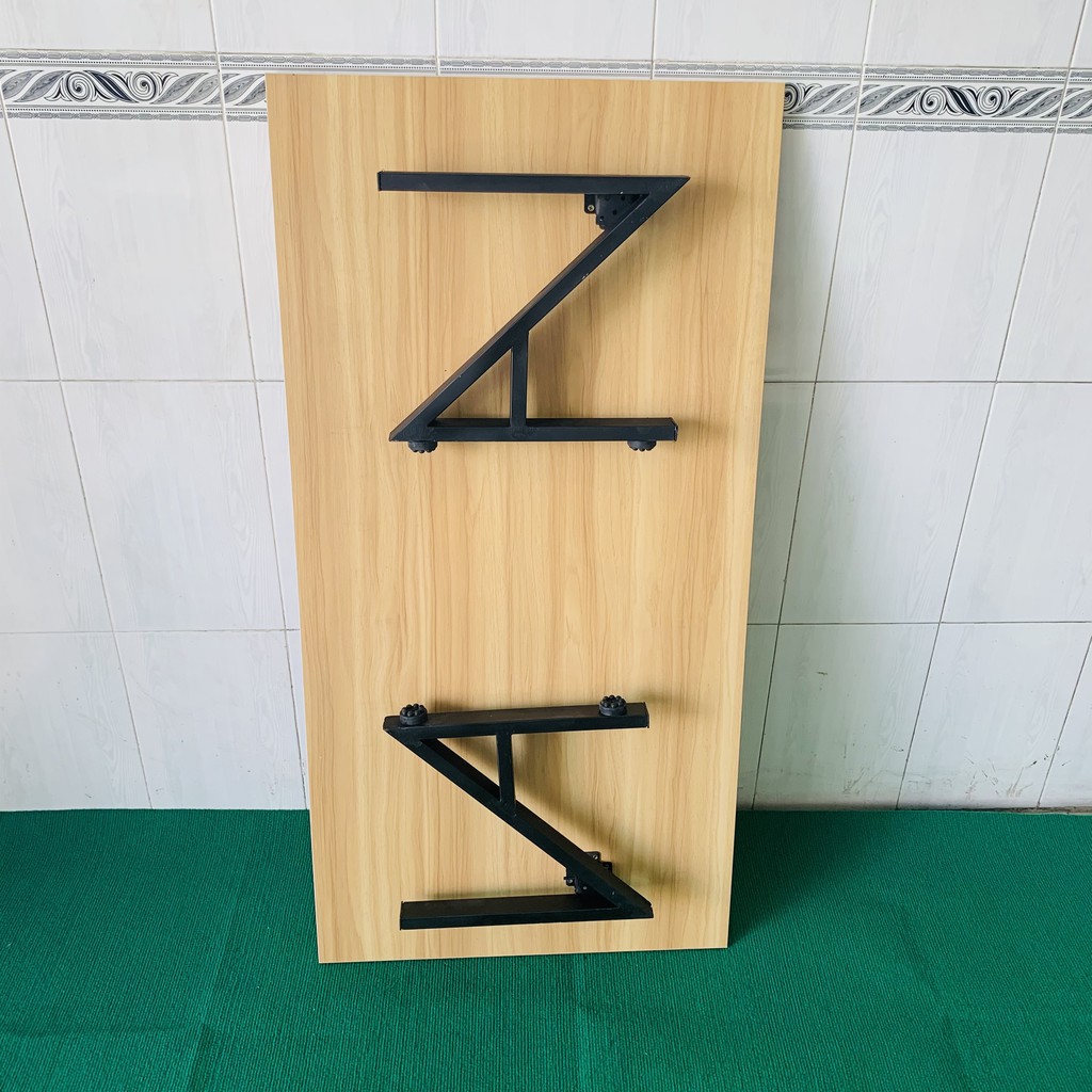 Bàn làm việc (R60*D120*C35cm) chân sắt chữ Z gấp bệt {GIÁ TẠI XƯỞNG} mặt gỗ MDF NHẬP KHẨU màu vàng vân gỗ sồi dày 17mm