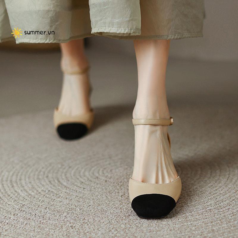 Giày cao gót da mềm mũi vuông thời trang nữ mùa hè 2022