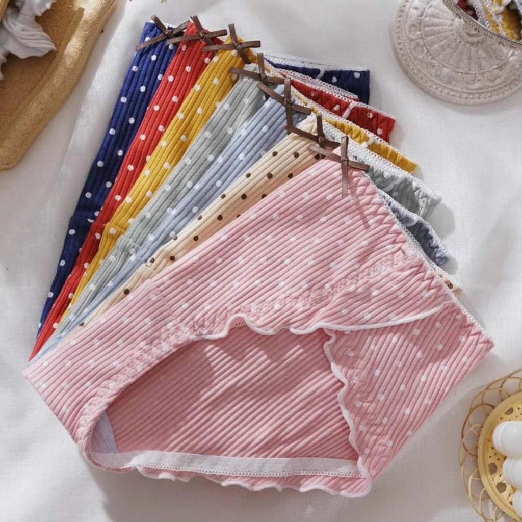 Quần lót nữ cotton tinh khiết chấm bi quần giữa eo Quần sịp dễ thương Nhật Bản