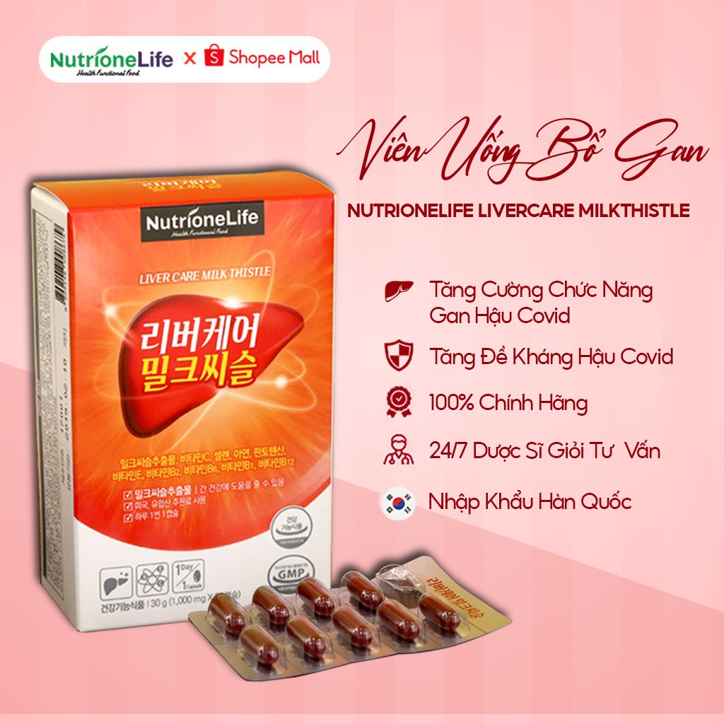 COMBO 2 Hộp Bổ Gan NUTRIONELIFE Livercare Milkthistle Mát Gan, Thải Độc, Cải Thiện Men Gan Cao Hàn Quốc 2 Hộp x 30 Viên