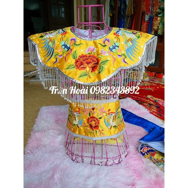 Phụ kiện hầu đồng - set xây cổ và đai hầu đồng , xây gấm thêu , đai hầu , trấn hầu gấm thêu