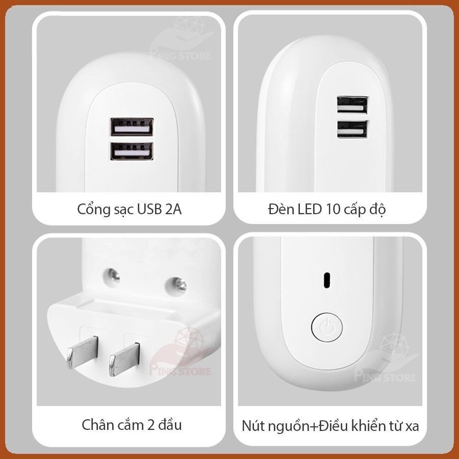 Đèn Ngủ Thông Minh Có Cổng Sạc USB  2021, Đèn Ngủ Oval Cắm Điện 10 Cấp Độ Sáng Điều Khiển Từ Xa Bằng remote-hẹn giờ