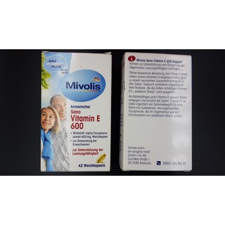 Viên uống Mivolis Sano Vitamin E 600 hàng Đức