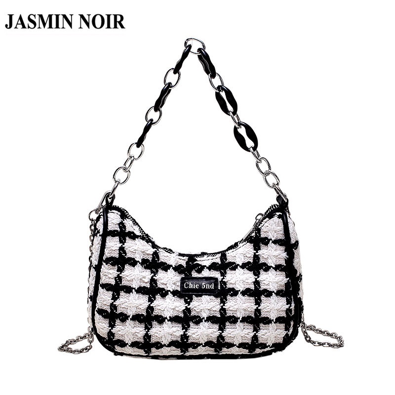 Túi đeo chéo JASMIN NOIR bằng len phối dây xích thiết kế bán nguyệt đẹp mắt