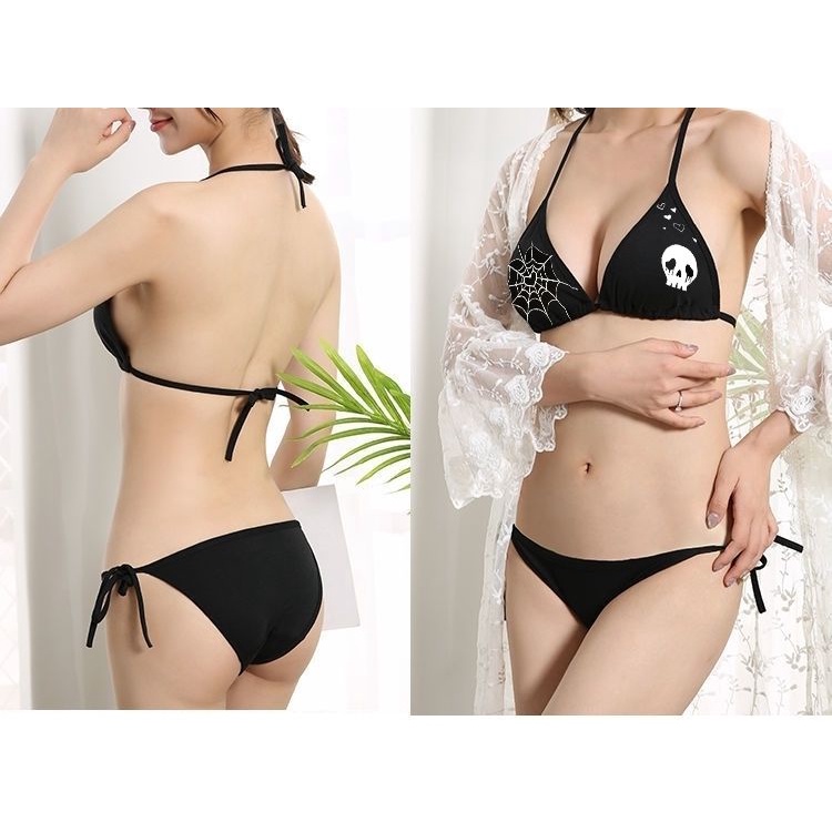 Bộ Đồ Bơi Bikini Buộc Dây Phong Cách Gothic Punk Quyến Rũ Cho Nữ