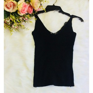 [niceshop1] Áo len đen 2 dây phối ren
