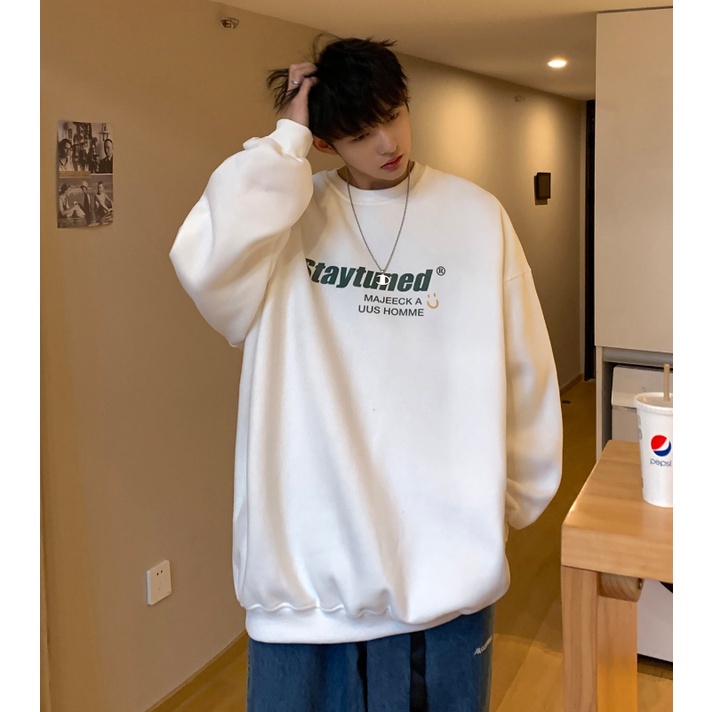 Áo Sweatshirt IFNICEFUTURE dài tay dáng rộng cổ tròn in chữ thời trang cho nam