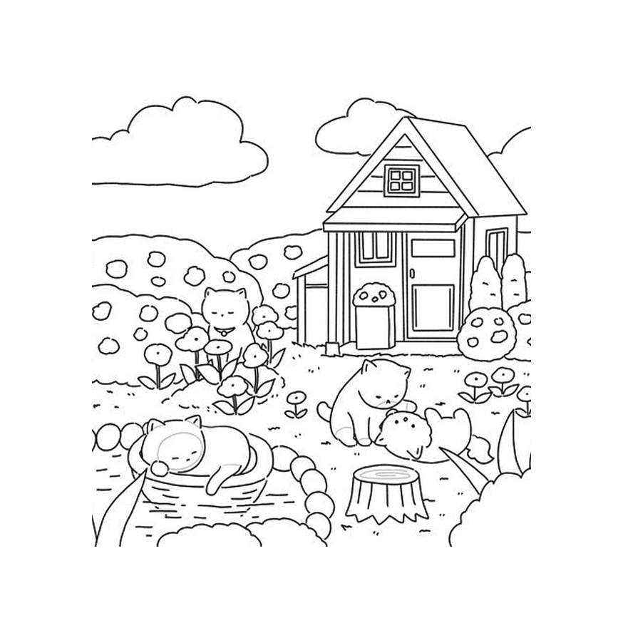 Set 10 Tờ Tranh Tô Màu gia đình mèo Dành Cho Màu Sáp, Màu Chì