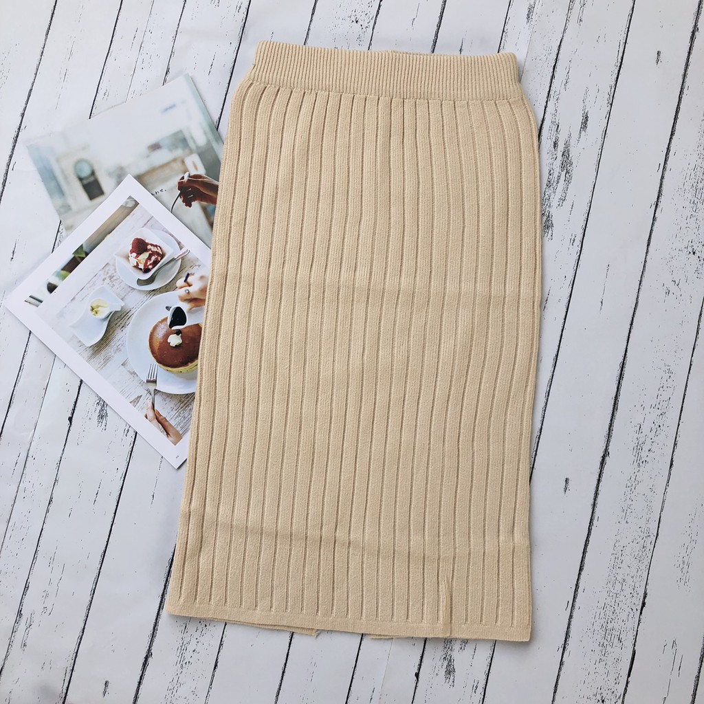 Chân Váy Len Dáng Dài Xẻ Tà Váy Len Midi cạp cao thời trang thu đông