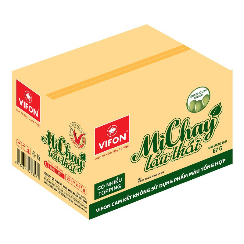 Thùng 24 Ly Mì Topping Lẩu Thái Chay VIFON 60g/Ly