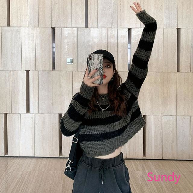 Áo Sweater Tay Dài Kẻ Sọc Đơn Giản Thời Trang Mùa Thu Phong Cách Hàn Quốc Cho Bé Gái