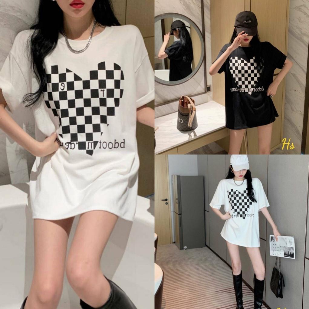 Áo Phông Unisex Trái Tim Dáng Rộng dưới 70kg - Ô Vuông Áo Nữ Cộc Tay Cổ Tròn In Hình 2 Màu G0141 [Sản Phẩm Như Hình]