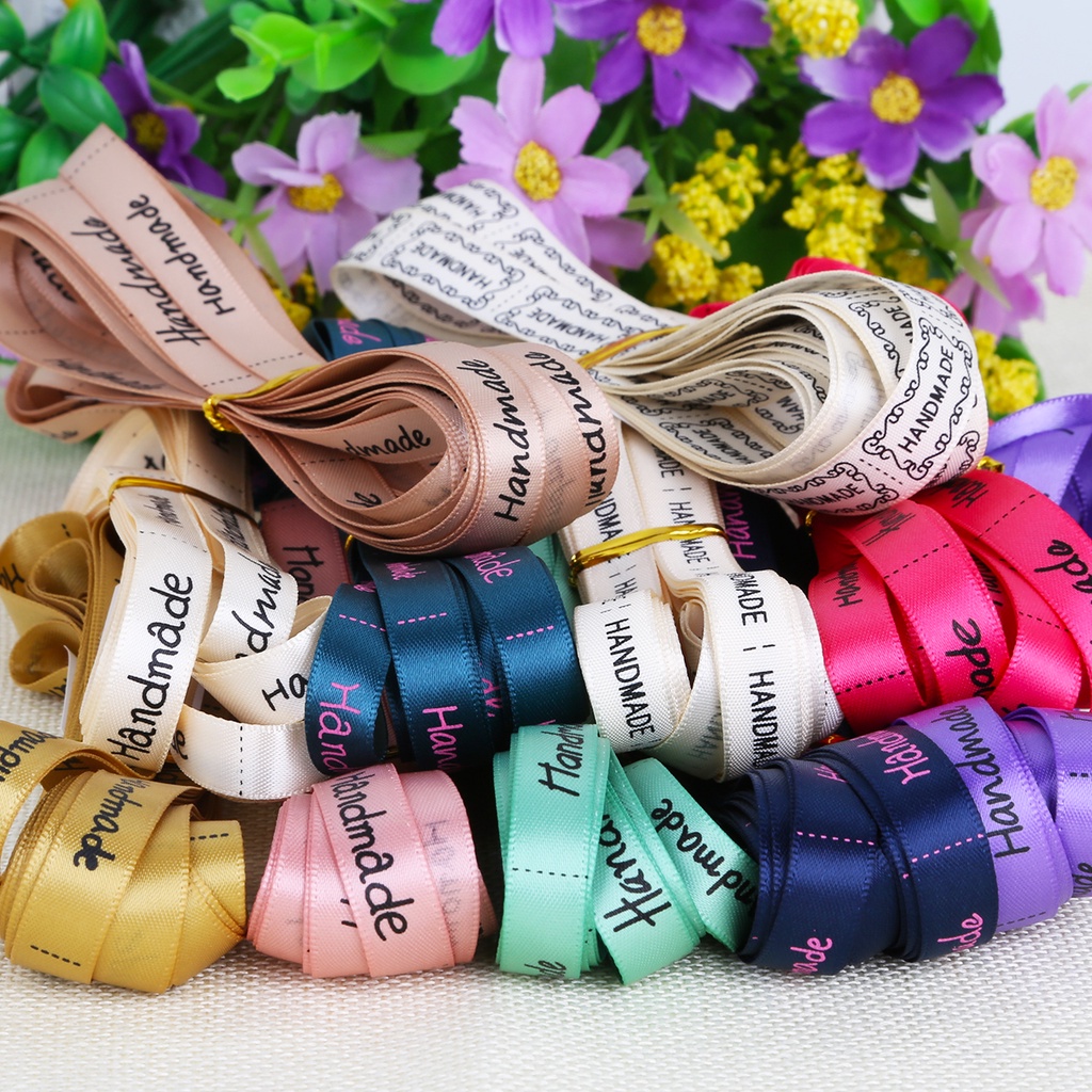 Cuộn Dây Ruy Băng In Chữ Handmade 5Yards 10mm