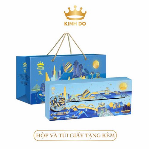 Hộp 3 Bánh Trung Thu Kinh Đô Mini - Hồng/Xanh 80g/bánh - Vị Xá xíu jambon , Hạt Sen , Đậu đỏ