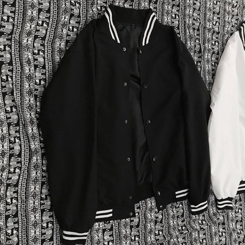 Áo khoác Bomber Dù Kaki 2 Lớp Jacket Bomber Basic Trắng Đen Phong Cách Streetwear Unisex Thời Trang Nam Nữ Áo Bóng Chày