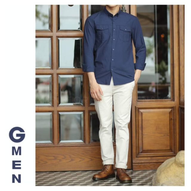 Áo sơ mi oxford GMEN cao cấp, 2 túi, cổ bẻ, tay dài, slimfit