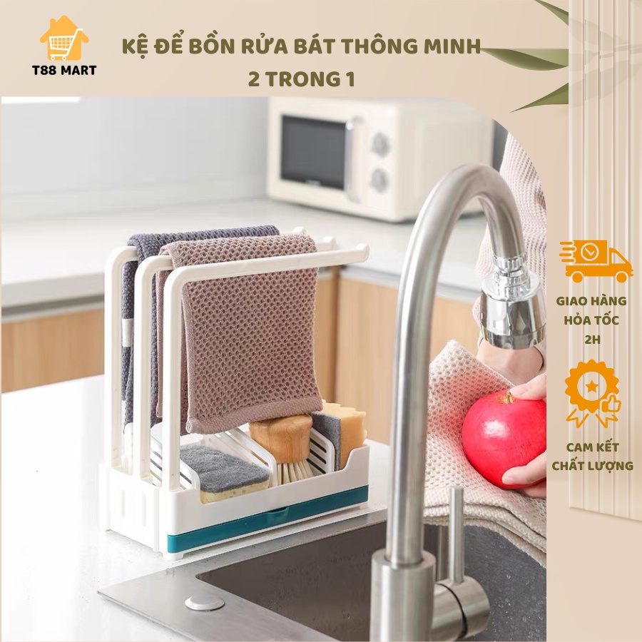 Kệ nhà bếp 2 trong 1 dùng để vắt khăn, cất gọn rẻ rửa bát, đồ dùng bếp đa năng, thông minh, tiện lợi có khay trữ nước